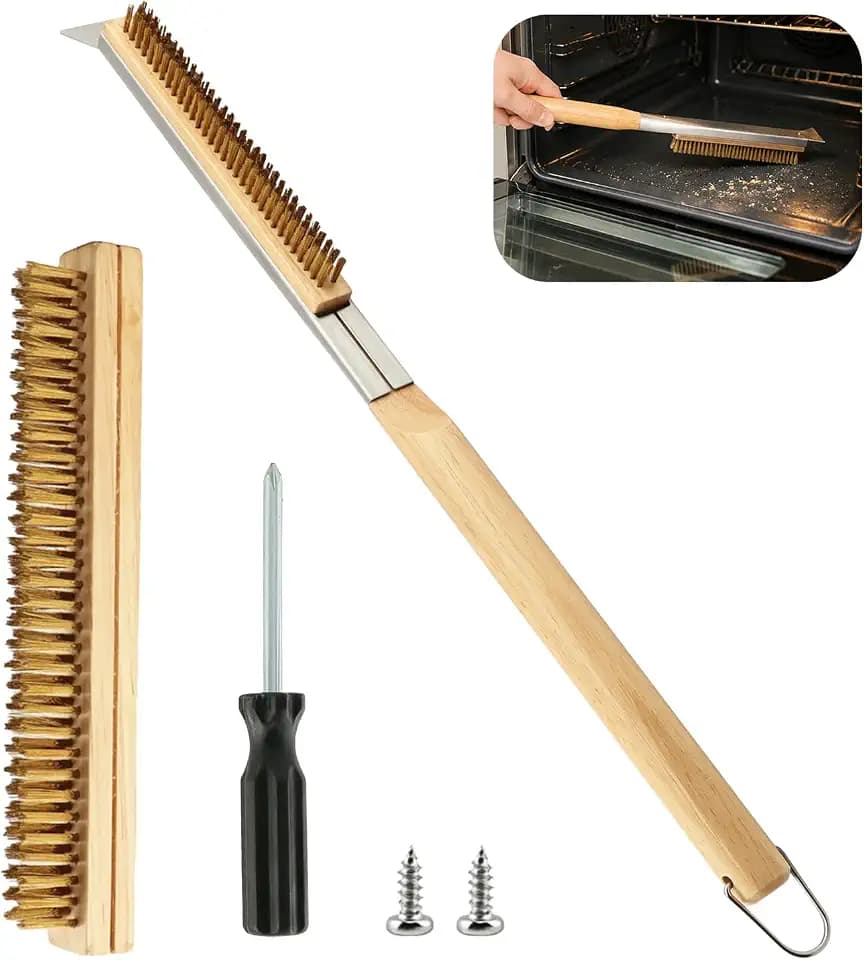 21'' Heat Resistant 2-in-1 Pizza Oven Brush & Scraper, 13'' Long Handle