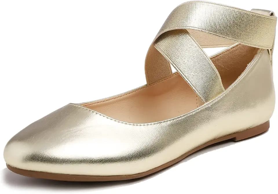 FEVERSOLE Women's Fashion Elastic Ankle Strap Shoes Round Toe Ballet Flat
