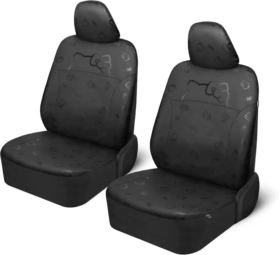Carbella Hello Kitty Car Seat Covers - Cute Front Seat Covers, PU Leather Seat Covers for Cars, SUV, Van, Trucks, Hello Kitty Car Accessories 2pc Black