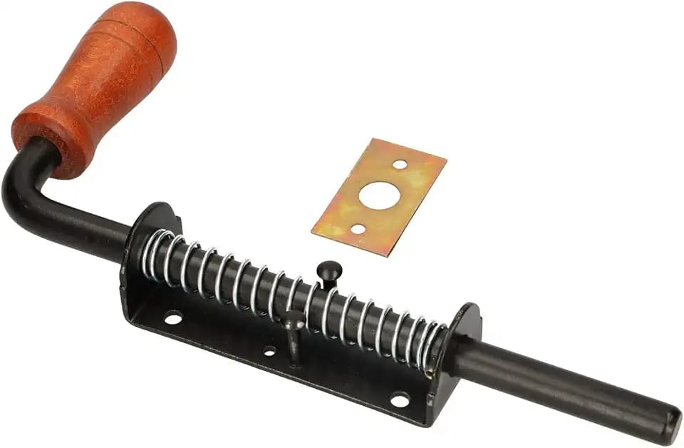 KOTARBAU Federriegel 260 mm Bolzenriegel Türriegel Grendelriegel Schwarz Rostfrei Holzgriff Wetterfest Mit Federung Torriegel Schieber Türen Tore Uni