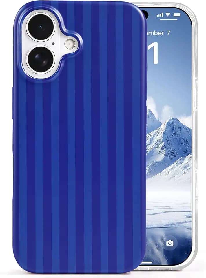 Aurorastar for iPhone 16 Cute Klein Blue Striped Soft Phone Case