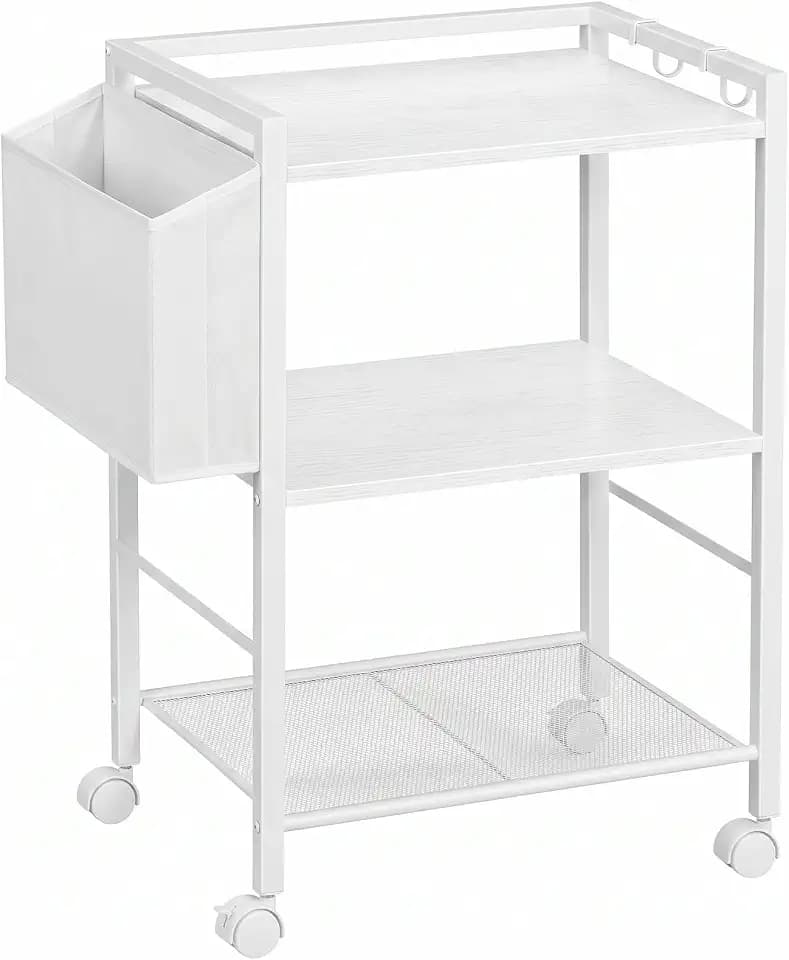 HOOBRO Druckertisch, Druckerständer mit Rollen, 3 Ebenen Druckerwagen, mit Verstellbaren Ablagen und Dokumentenkorb, 52 x 40 x 80,5 cm, für Büro und Zuhause, Weiß