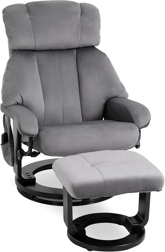 HOMCOM Relaxsessel mit Hocker Schwingmassage Liegefunktion Grau
