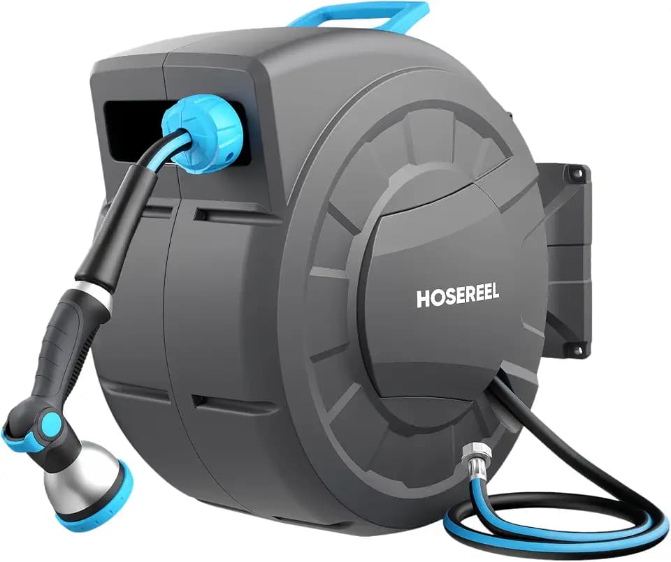 Retractable Garden Hose Reel Ground Mounted 1/2 Inch x 90 Ft