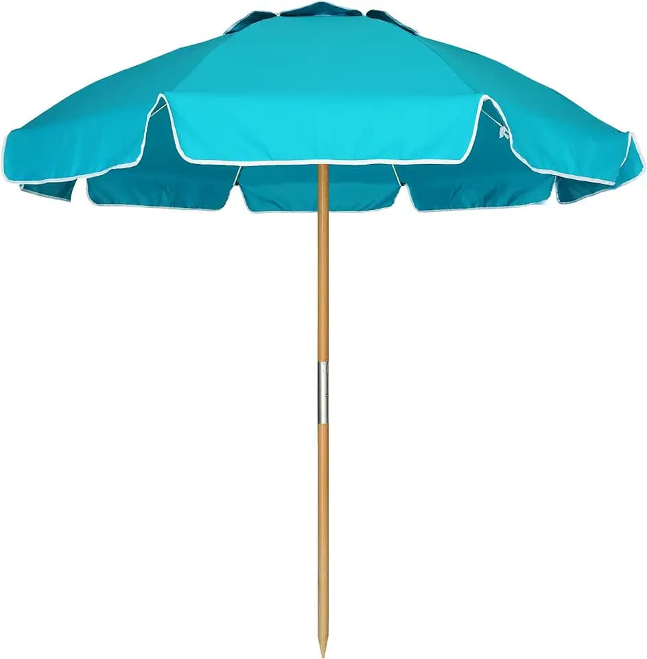 AMMSUN 7.5ft High Wind Beach Umbrella with Air Vent & Ash Wood Pole