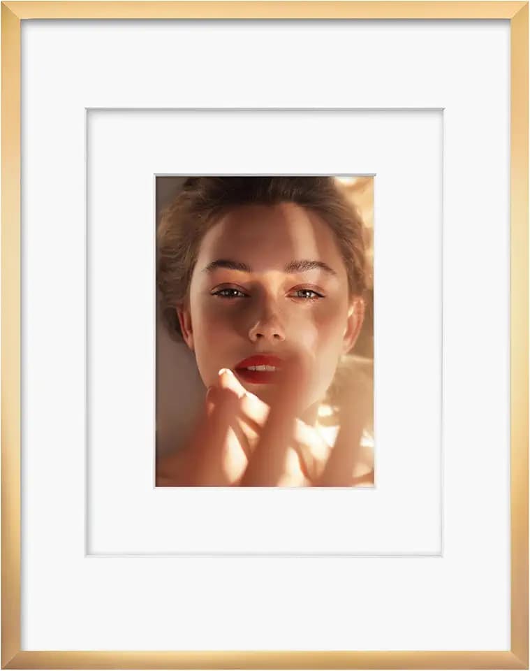 Egofine 11x14 Picture Frame, Display 5x7 or 8x10 Photos with Mat, Gold Metal Thin Aluminum Frame for Tabletop and Wall Mounting, Covered by Plexiglass, 1 Pack