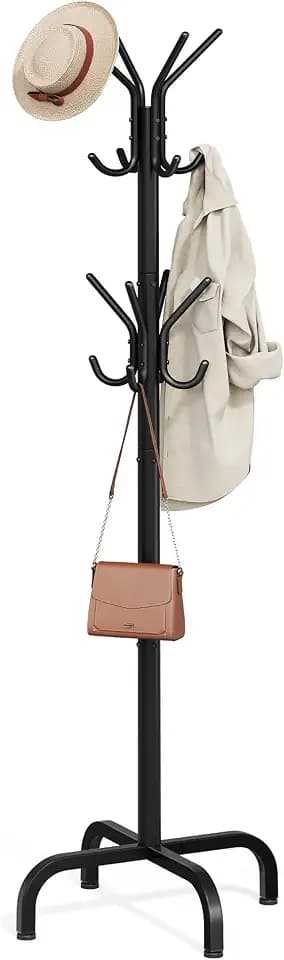 SONGMICS Coat Rack Freestanding, Steel Stand with 16 Hooks and 4 Legs