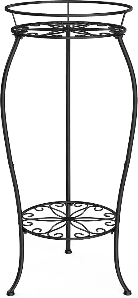 FaithLand 2 Tier Tall Black Metal Plant Stand Indoor Outdoor, 26.5"
