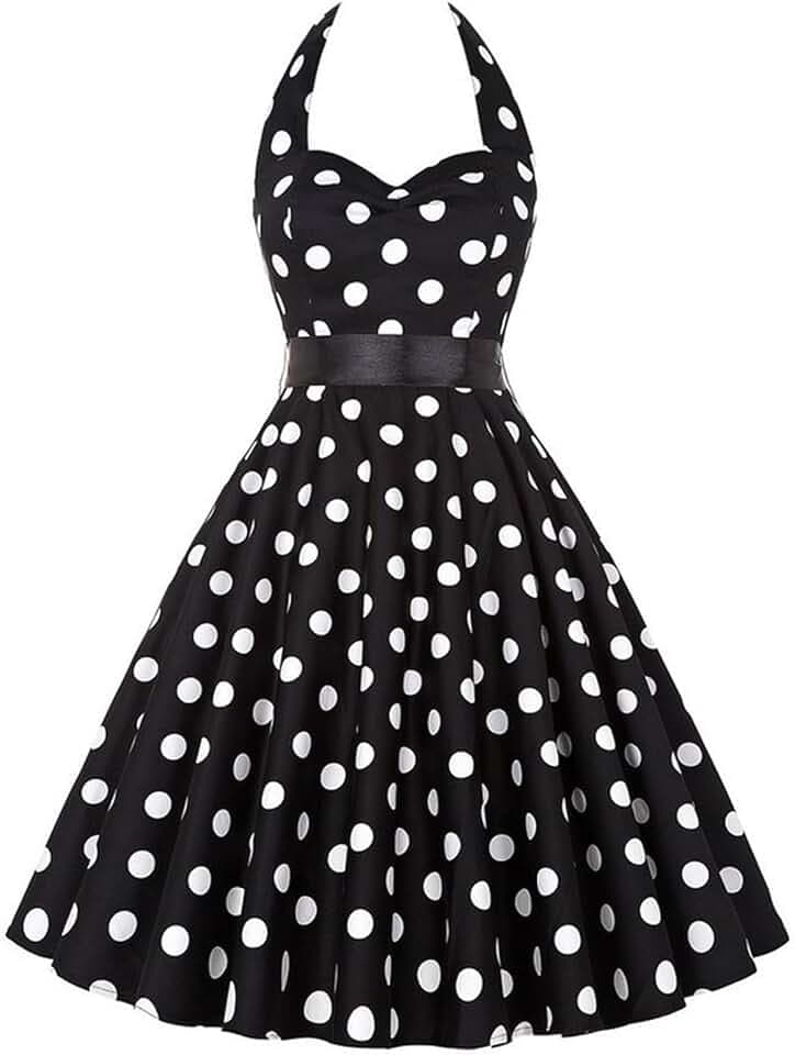 maxToonrain Damenkleid im 50er-Jahre-Stil, gepunktet, 1950er-Jahre-Stil, Cocktail-Party, Abendkleid, 50er-Jahre-Kostüm für Erwachsene