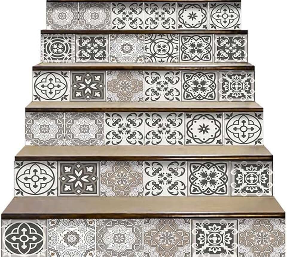HomeRoots 8" x 8" Wood Brown and White Mosaic Peel and Stick Removable Tiles