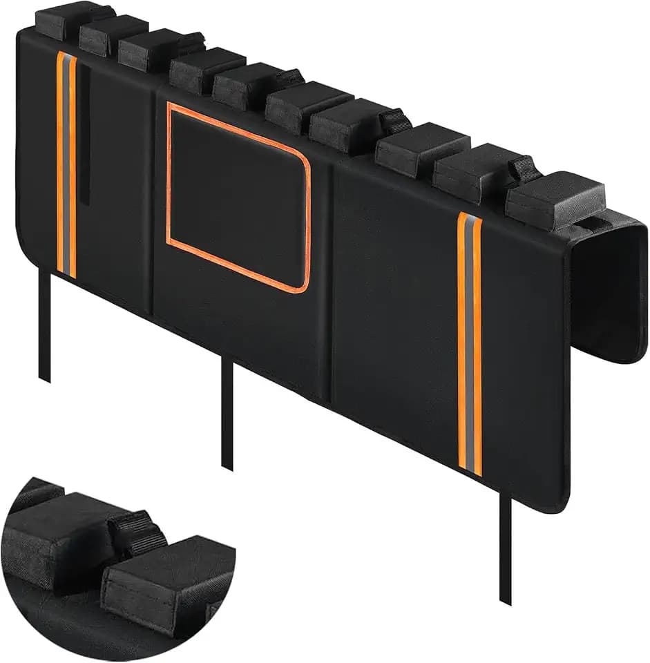Tailgate Pad for Mountain Bike, 52" Truck Tailgate Pad Carry 5 Mountain Bikes, Upgraded Thicker Oxford Fabric Bike Tailgate Pad with Reflective Strips and Tool Pockets, with Camera Opening