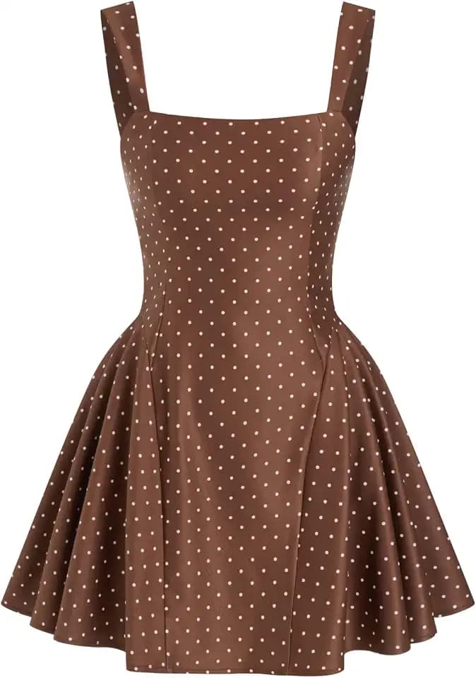 CIDER Womens Polka Dot Going Out Dress Cute Summer Date Night Square Neck Sleeveless Mini Dress