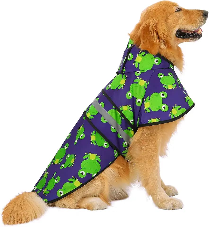 HDE Hunde-Regenmantel mit Kapuze, für kleine bis große Hunde und Welpen, Frösche – XL