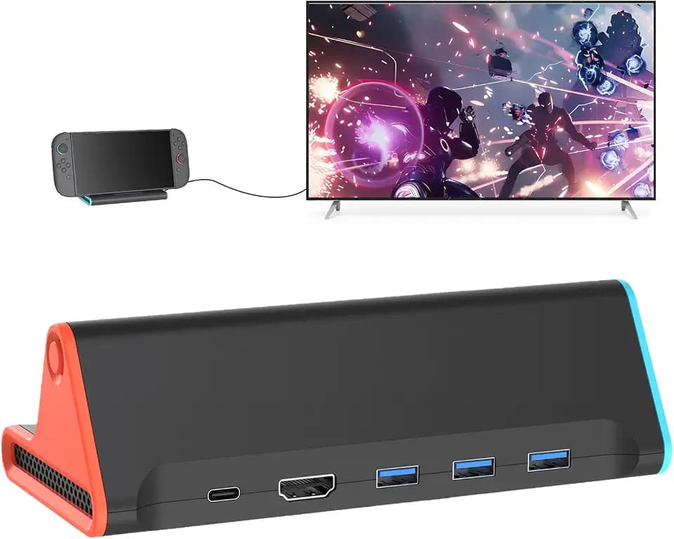 Switch 2 Dock, Portable TV Docking Station for Nintendo Switch 2 Replacement with 4K/60Hz Adapter/Type C Port/3 USB3.0 Port/Mode Conversion for Switch 2 ONLY
