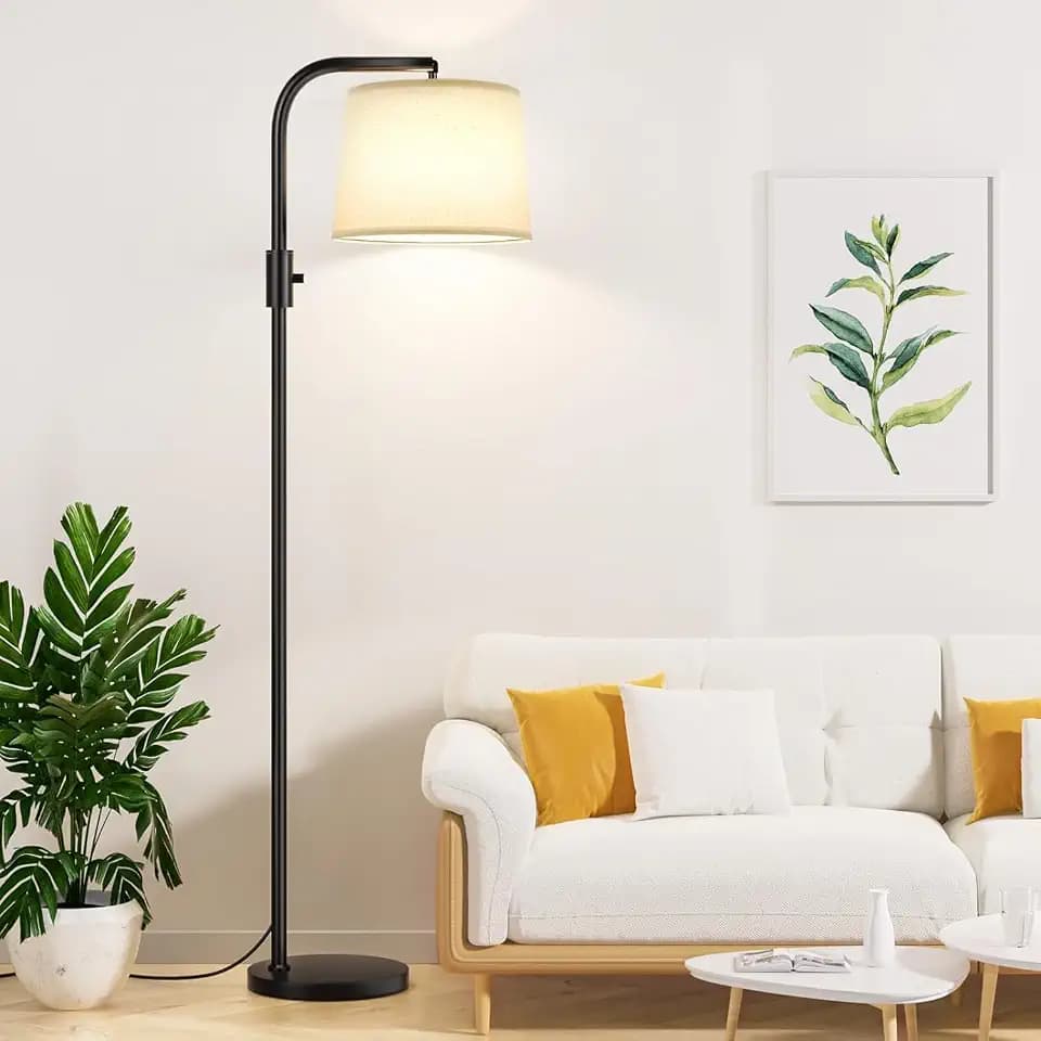 Ambimall Arc Floor Lamp for Living Room with Rotary Switch, Linen Shade