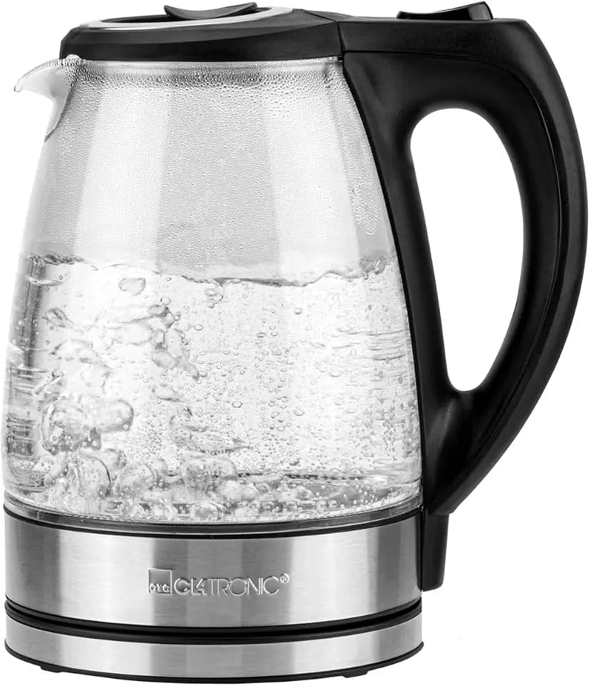 Clatronic® Wasserkocher Edelstahl 1,7 Liter | Glaswasserkocher | 2200W | Sicherheitsglas | Wasserstandsanzeige | mit Kabelaufwicklung | Kettle | Edelstahl Wasser kocher | WKS 3744 G