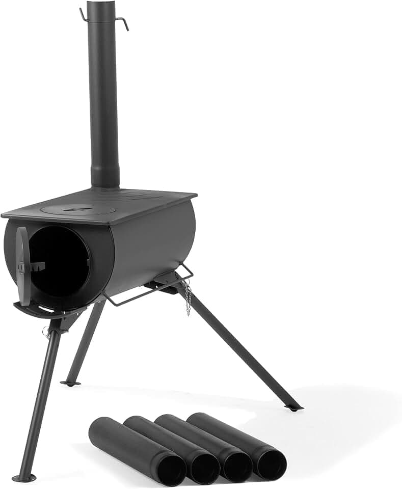 CampFeuer Zeltofen | 58 x 86 x 240 cm | schwarz | Tragbarer Holzofen für Camping, Outdoor, Zelt | Zeltheizung Camping, Zeltofen Holz | Tent Stove, Zelt Ofen Outdoor | Outdoorofen, Campingzubehör