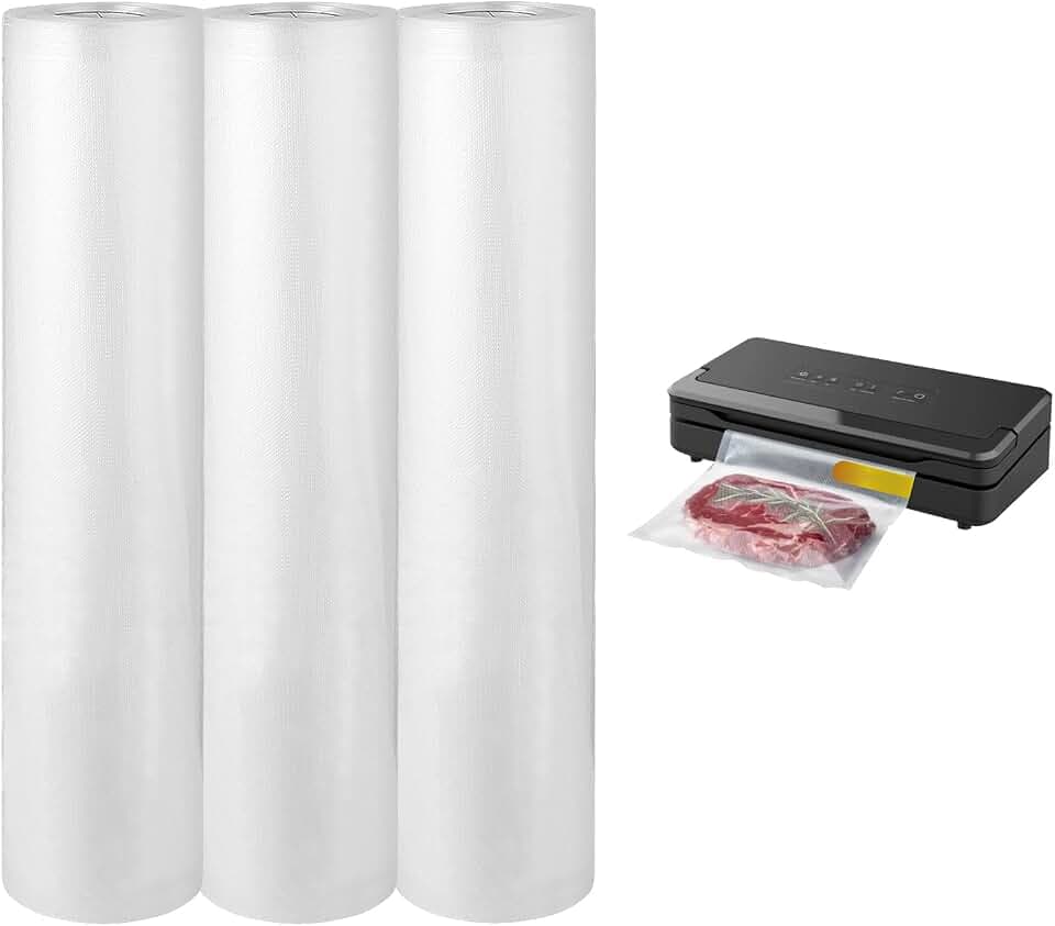 3 Rolls Vacuum Sealer Bags Compatible with Anova, Nesco, Foodsaver Vacuum Sealer, Commercial Grade Vacuum Sealer Bags (11 in x 16.4 ft) BPA Free Food Vac Bags for Food Storage, Sous Vide