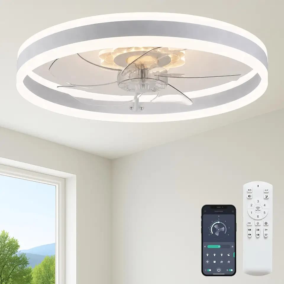 Fszdorj 24'' Low Profile Ceiling Fan with Light and Remote, Fandelier White
