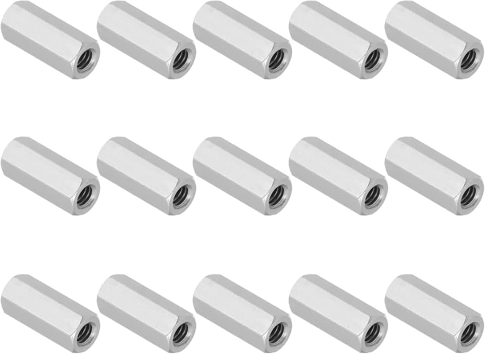 PATIKIL 1/4"-20 UNC 304 Stainless Steel Hex Coupling Nuts, 15Pcs 1" Length Fully Threaded Rod Coupling Nut Studding Connector Fasteners, Silver Tone