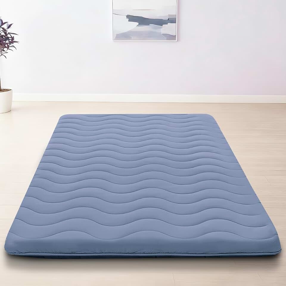 SCHNAUZER HOME Japanese Floor Mattress Futon Mattress Full 3.5" Thick Blue