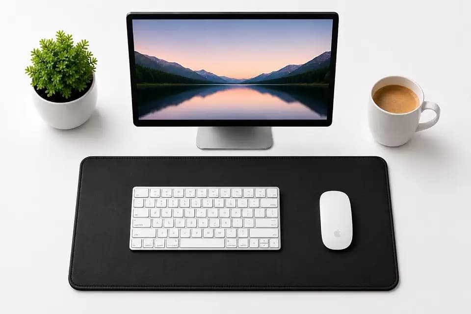 PU Leather Desk Mat, Large Extended Mouse Pad with Stitched Edges, Waterproof Non-Slip Desk Pad for Home Office Gaming Desk (Black, 23.7x13.8)