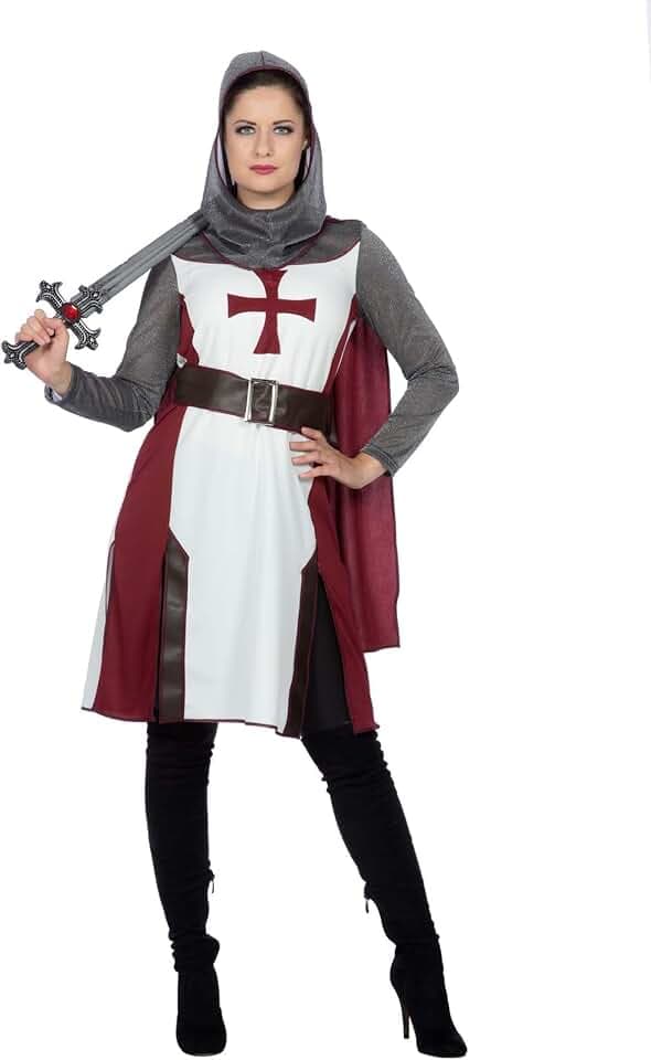 WILBERS & WILBERS 4332 - Ritter Kostüm für Damen, Kleid mit Kapuze, Gürtel, Mittelalter Verkleidung für Karneval