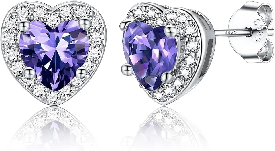 Silvora Birthstone Earrings for Women Sparkling CZ Halo Stud Earrings