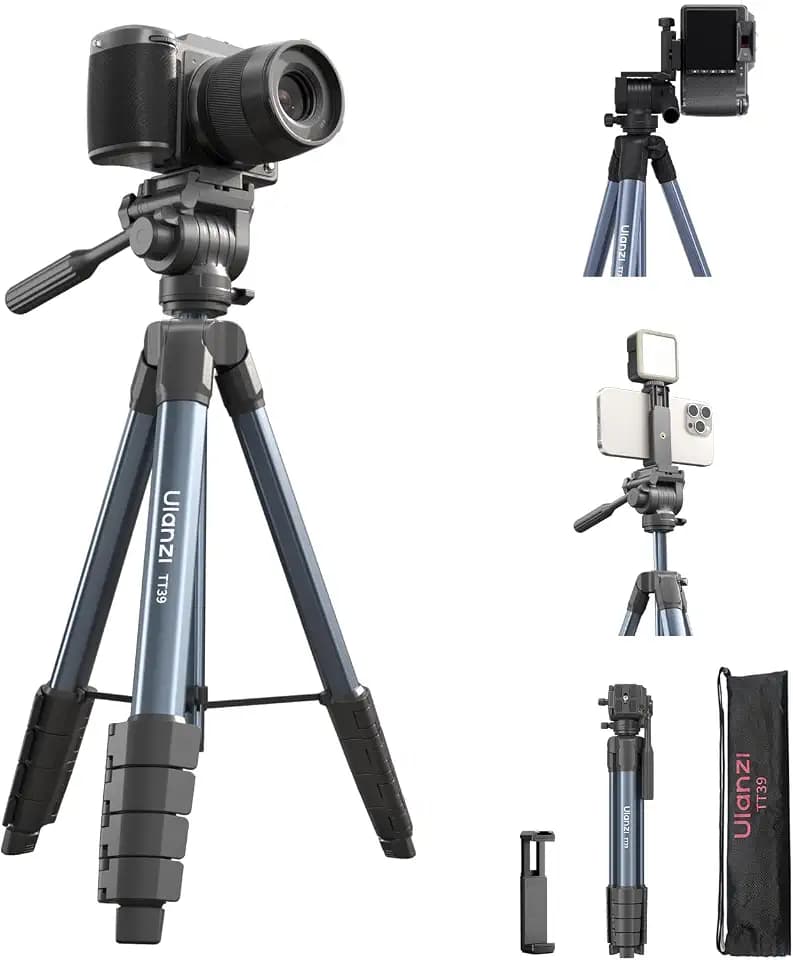 ULANZI TT39 Camera Tripod with Vertical/Horizontal Switching, 61'' Lightweight Tripod Stand for Cell Phone & DSLR with Travel Bag and Phone Holder, Height Adjustable for Vlogging and Video Recording
