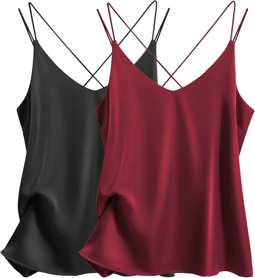Ekouaer Women Sleeveless Silk Satin Camisole V Neck Spaghetti Strap Cami