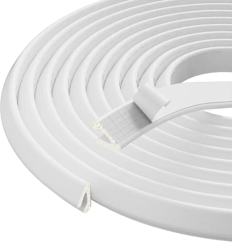 V Shape Thin Foam Weather Stripping Door Frame Seal Strip 2Pcs×26FT White