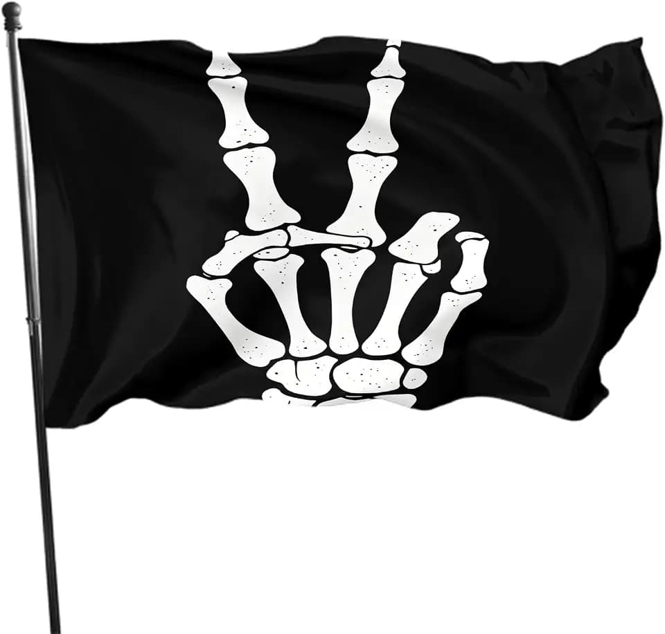 IBILIU Skeleton Hand Flag 3x5 Ft Outdoor,Victory Bone Gesture Peace Sign Vintage Black Garden Flags House Flags Banner Decor for Courtyard Porch Lawn