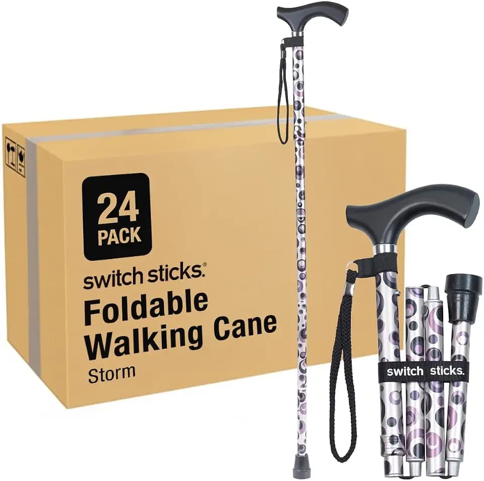 Switch Sticks Walking Cane for Men or Women, Foldable and Adjustable from 32-37 Inches, Storm (Pack of 24)