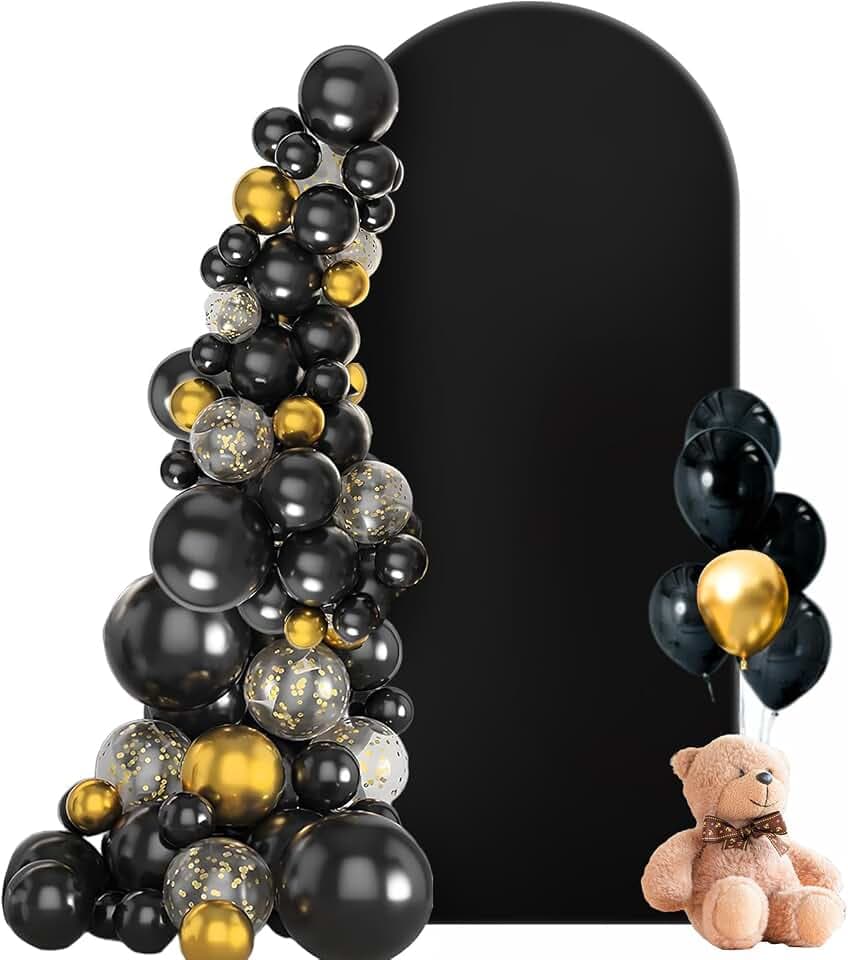 1x2m Bogen Hintergrund Abdeckung Schwarz, Runde Oberseite, Doubleside, Hochzeitsbogen Abdeckung für Hochzeit, Party Dekoration, Geburtstag, Zeremonie, Bankett, Halloween (3,3x6,6ft)