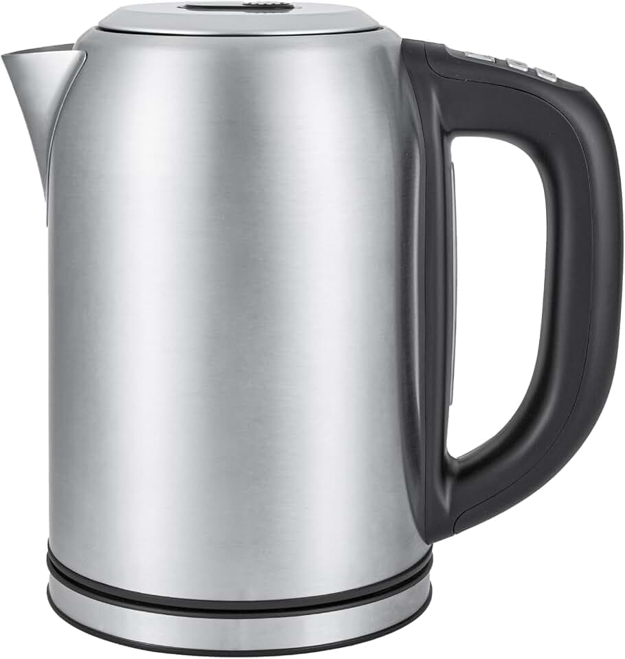 Amazon Basics Edelstahlwasserkocher mit Digitalanzeige, Strix-Controller, Warmhaltefunktion, Temperaturregelung, 1,7 l (EU-Stecker), Silber