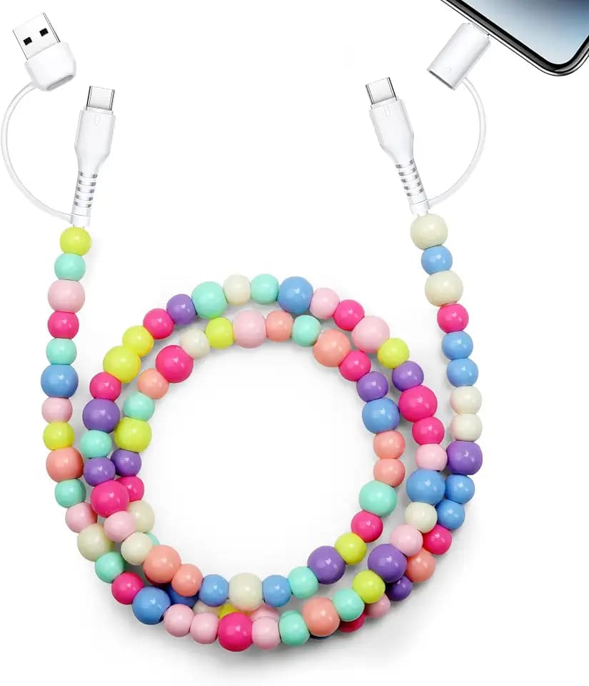 Aolcev USB C Cable 4 in 1 Beaded for iPhone USB Charger Cord 3.3FT Colored