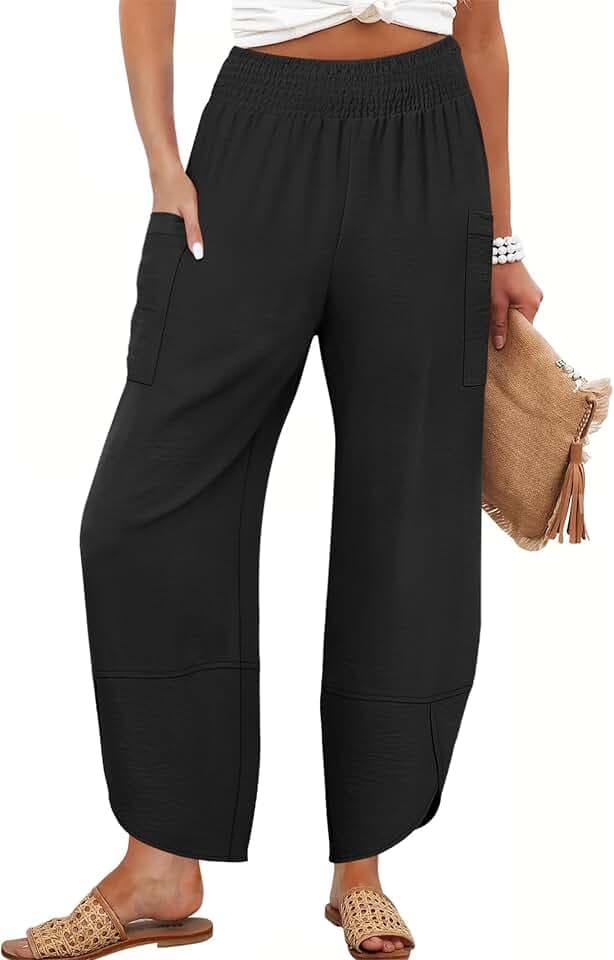 ANRABESS Womens Wide Leg Palazzo Capri Barrel Pants Cropped Trousers