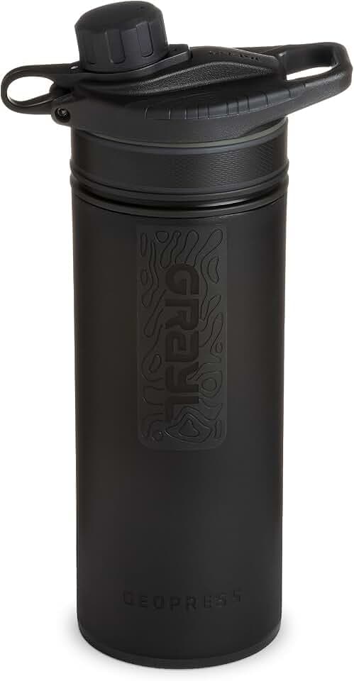 GRAYL GeoPress 710ml Outdoor Wasserfilter Trinkwasser I Eliminiert 99,99% aller Bakterien und Viren I Perfekt für Camping, Survival und Reisen (Covert Black)