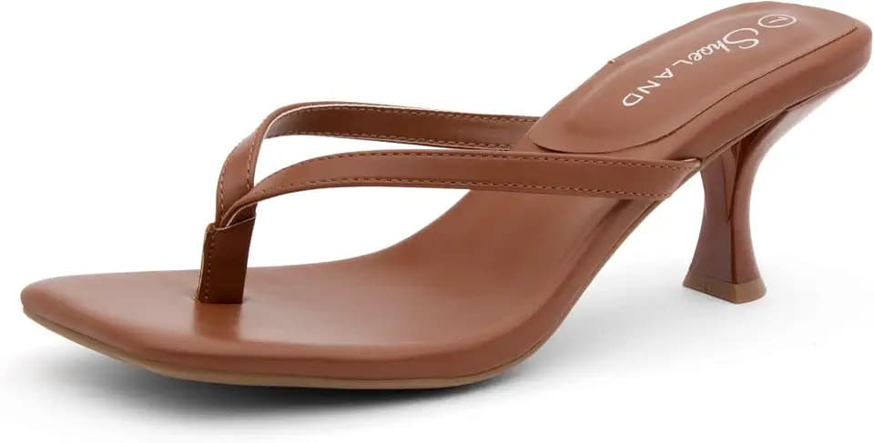 Shoe Land Kitten Heels for Women, Square Open Toe Thong Sandals, Slip On Heeled Sandals, Flip Flop Style, Dressy Summer Heels for Party Date Night