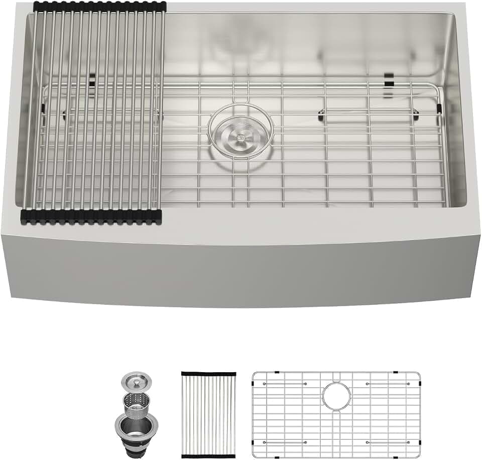 Lordear 30 Inch Farmhouse Kitchen Sink 16 Gauge 30"x21"x10" Stainless Steel Single Bowl Apron Front Undermount Farm Farmer Style Sink