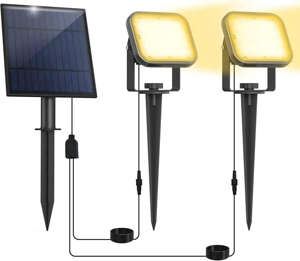 Solar Spot Lights Outdoor, 20 LED IP65 Waterproof Landscape Lighting, Dusk-to-Dawn 3000K Warm White Solar Outdoor Lights for Yard Garden Driveway Porch Walkway, 2-in-1