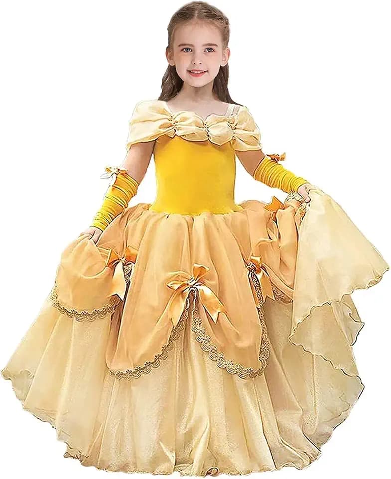REXREII Princess Costume Girls Halloween Christmas Party Birthday Evening Ball Gown w/Arm Sleeves 12-13T