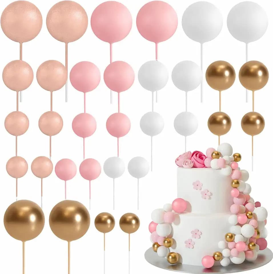 ASTARON 32 Stück Tortendeko Kugeln Cake Topper, Mini-Ballons Tortenaufleger für Hochzeit Party Babyparty Geburtstag Torte Dekorieren (Roségold, Rosa)