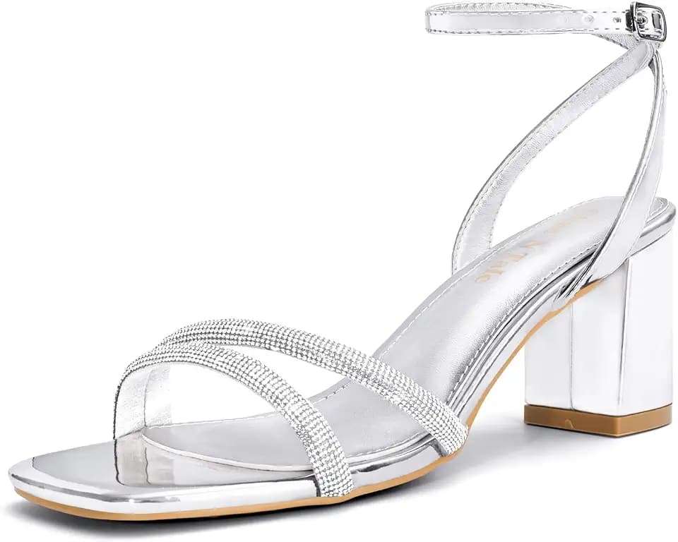 Shoe'N Tale Strappy Heels for Women Square Toe Chunky Block Heels Ankle Buckle Heeled Sandals