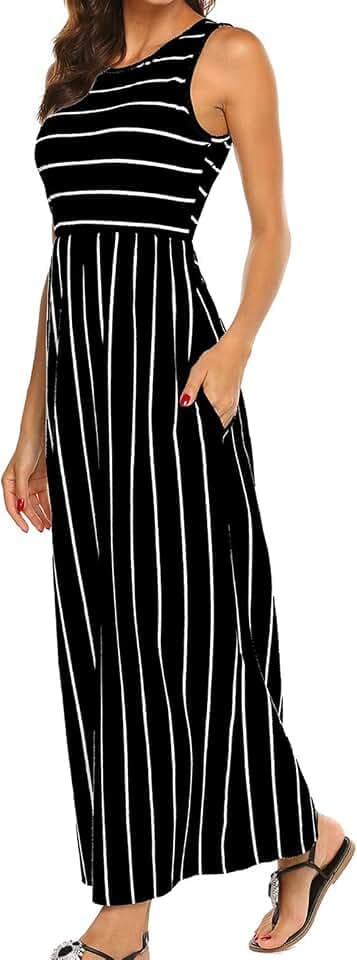 BDTECAOR Maxikleid Damen Sommer Boho Ärmellos Lange Tank Kleid mit Taschen
