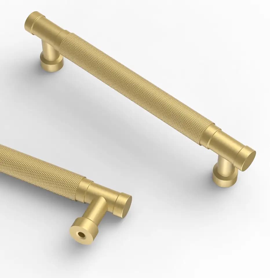 Asidrama 10 Pack 5 Inch(128mm) Brushed Gold Cabinet Pulls Knurled Kitchen Cabinet Handles, Cabinet Pulls Kitchen Cabinet Hardware for Cupboard Drawer Pulls