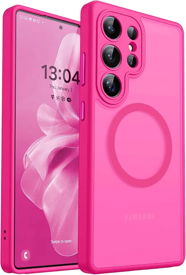 CANSHN Magnetic Shockproof for Samsung Galaxy S23 Ultra Case Hot Pink