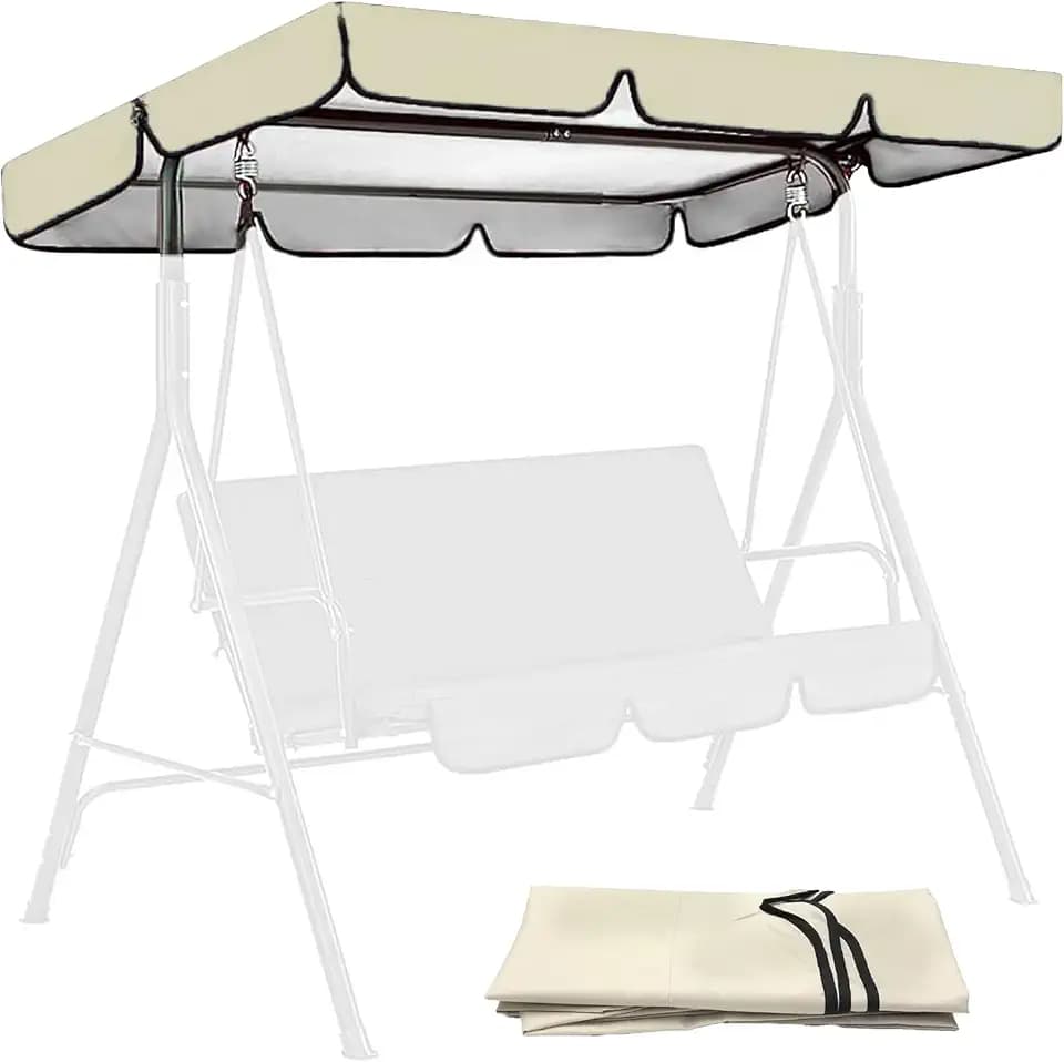 Swing Canopy Replacement Cover for Outdoor Patio Porch Swing Chair Waterproof 2/3 Seat Swing Canopy Replacement Top Sun Shade Garden Yard Park Furniture Canopy Cover (Beige, 75”×52”×5.9”)