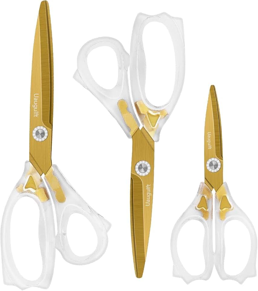 Acrylschere, Scharfe Titanbeschichtung Klingen mit ergonomischem ABS-Griff, Mehrzweckschere 3er Set, geeignet für Nähen und Haushalt, klar und goldfarben