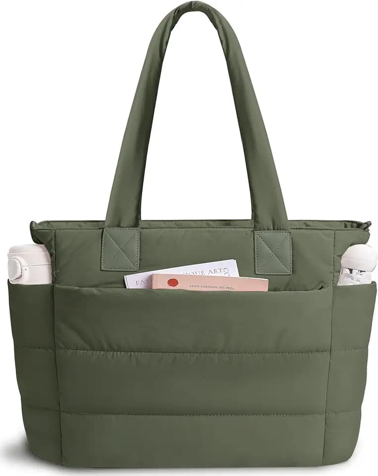Puffer Tote Bag for Women Quilted Nurse Bag Lightweight Work Bag for Teacher Travel Handbag with Multiple Pockets